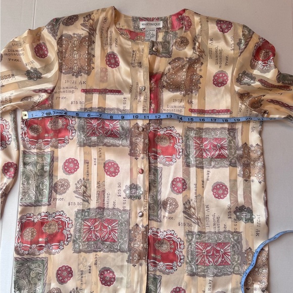 Martinique vintage Women's Sz 10 Button Up Blouse Cream Green Orange - Picture 15 of 16